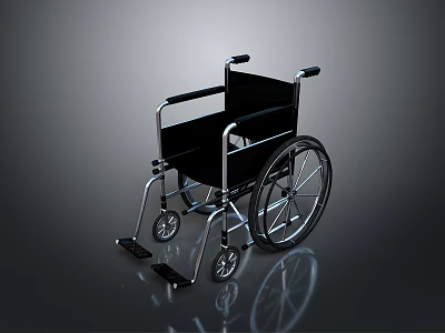 Black Modern Wheelchair With Metal Frame Armrests And Wheels On Reflective Surface 3d model
