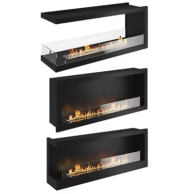 Modern Wall Mounted Fireplace With Glass Front Black Frame And Realistic Flame 3d model