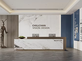 Modern company front desk background wall sofa reception area sofa chandelier 3d model
