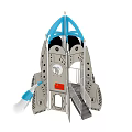 Rocket Shaped Play Equipment with Blue Slide Stairs and Red Elements for Kids 3d model