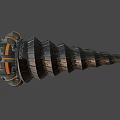 Futuristic Mechanical Weapon with Spiral Metal Structure and Orange Accents