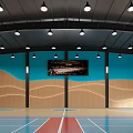 Basketball Court Interior With Red Walls White Silhouettes And Blue Flooring