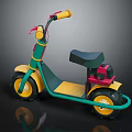 Colorful Children's Toy Motorcycle With Black Seat Yellow Wheels Red Engine And Green Frame