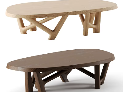 Light And Dark Wooden Coffee Tables With Oval Tops And Crossed Legs Design 3d model