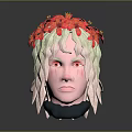 Pink Faced Character With Light Colored Hair Red Flower Headpiece And Red Eyes