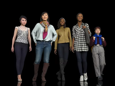 Group of Women Standing Together in Different Fashion Styles and Outfits 3d model