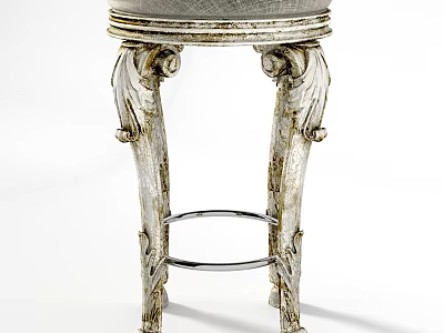 Vintage Silver Stool With Intricate Carved Legs And Padded Seat Design 3d model