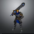 Blonde Haired Warrior in Silver Blue Armor Wielding Giant Sword with Blue Accents