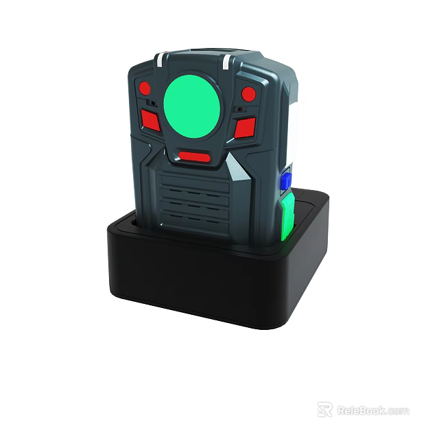 Modern Electronic Device With Green Circular Panel Red Buttons Blue Element And Black Base 3d model 
