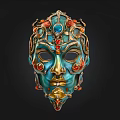 Ornate Decorative Mask With Blue Enamel Gold Accents And Intricate Colorful Gemstones