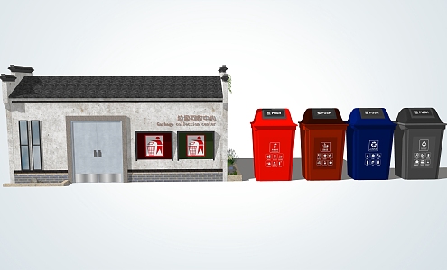 New Chinese Trash Bin Rural Garbage Recycling Station 3d model