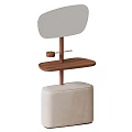 Modern Dressing Table With Round Mirror Wooden Shelf And Leather Padded Stool