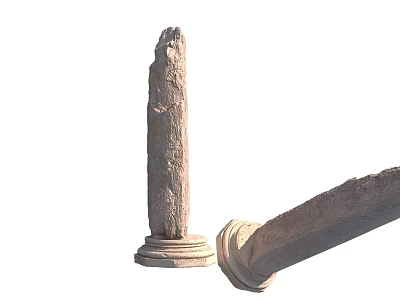 Stone and Wood Pillars With Pedestal Base And Intricate Carvings Standing And Leaning 3d model