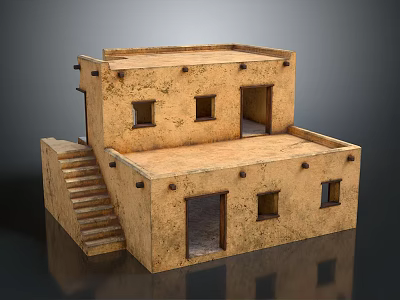 Two Story Residential Building With Earth Toned Exterior Staircase Windows And Doorways 3d model