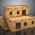 Two Story Residential Building With Earth Toned Exterior Staircase Windows And Doorways