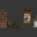 Vintage Architectural Interior Design With Wooden Bookshelf Framed Art Sculpture And Decorative Vases