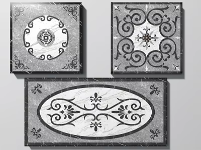 Decorative Marble Floor Tiles With Intricate Patterns Square And Oval Shapes 3d model