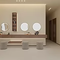 Modern Minimalist Dressing Table Design With Three Round Mirrors Shelves And Stools 3d model