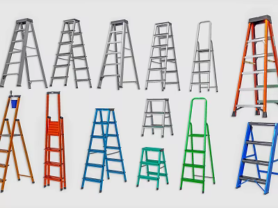 Assorted Colored Ladders Featuring Step Straight and Rolling Models for Various Uses 3d model