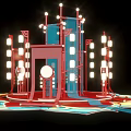 Traditional Chinese Cultural Structure With Red Frame Lanterns And Modern Lighting Effects