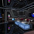 Modern KTV Lounge With Neon Lights Modern Design Comfortable Sofas Large Screen And Drinks Tables 3d model