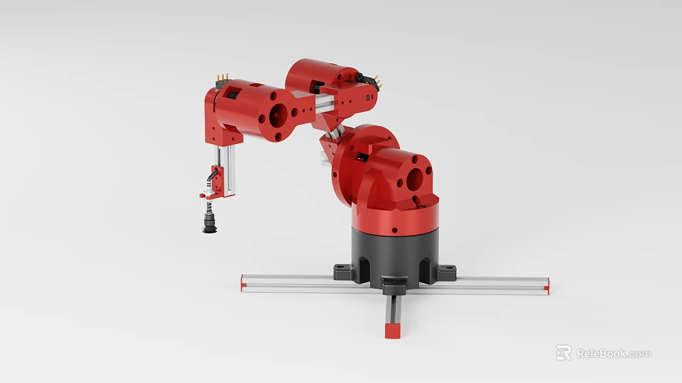 Red Industrial Robot Arm Manufacturing Equipment Featuring Mechanical Structure And Base 3d model 