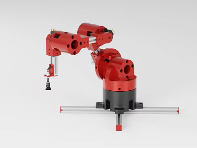 Red Industrial Robot Arm Manufacturing Equipment Featuring Mechanical Structure And Base 3d model