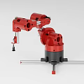 Red Industrial Robot Arm Manufacturing Equipment Featuring Mechanical Structure And Base