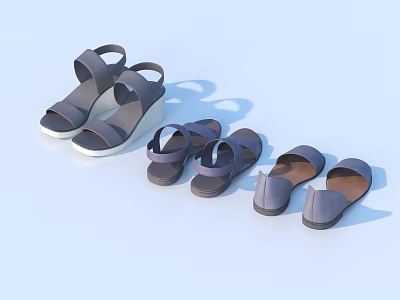 Gray Casual Women's Shoes Featuring Sandals Slippers with Straps and Wedge Heels 3d model