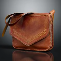 Vintage Style Brown Leather Pouch With Flap Closure And Stitched Detail