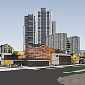 Modern High Rise Office Building With Surrounding Commercial Complex Green Space And Roads
