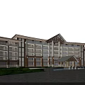 Contemporary Multi Story Hotel Building Featuring Wooden Stone Exterior Large Windows And Green Lawn Entrance