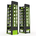 Modern Public Parking Facilities With Double Tall Multi Level Green And Black Structure 3d model