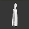 Woman In White Long Dress With Puffed Sleeves V Neck High Waist And Flowy Skirt