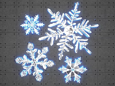 Various Snowflake Designs With Blue Light On Geometric Grid Background 3d model