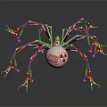 Shiny Red Silver Mechanical Spider With Multiple Legs And Spherical Metallic Body 3d model
