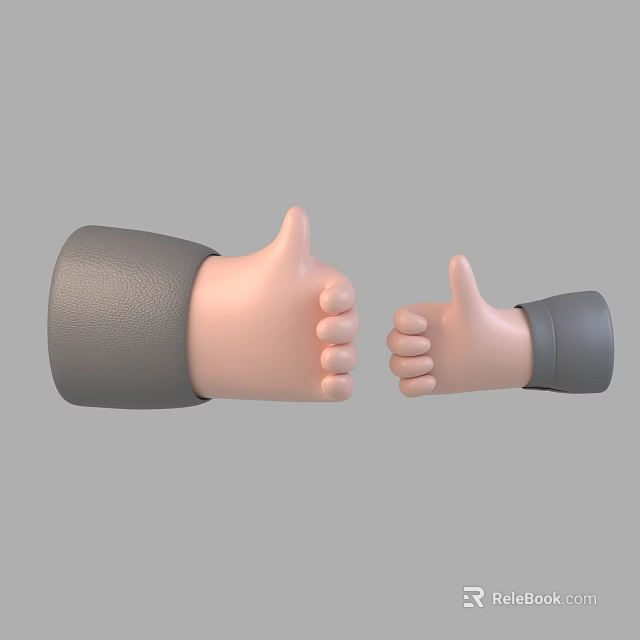 Man's Hands Wearing Gray Sleeves Showing Thumbs Up in Different Sizes 3d model 