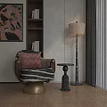 Single Sofa in Modern Living Room with Pink Cushion Black White Striped Blanket Gold Base