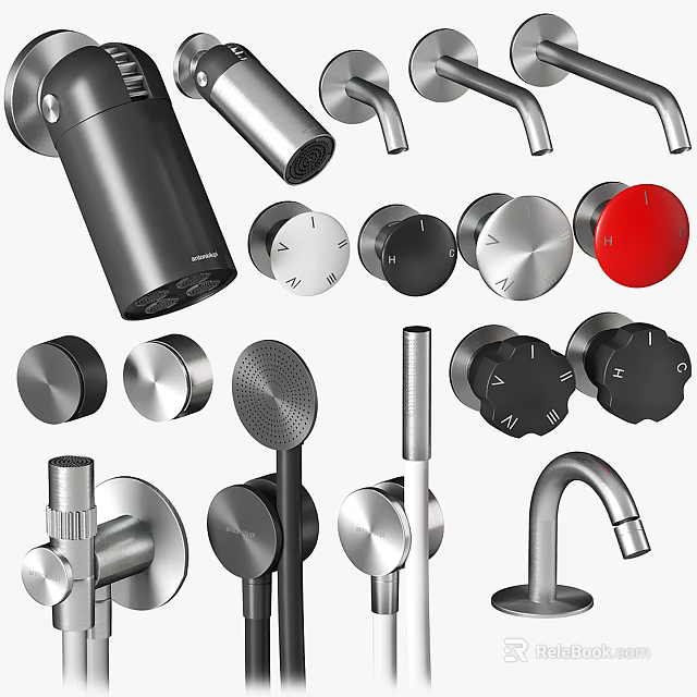 Modern Designer Faucets With Stainless Steel Bodies Black Red Silver Handles And Spout Accessories 3d model 