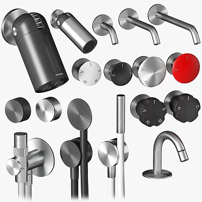 Modern Designer Faucets With Stainless Steel Bodies Black Red Silver Handles And Spout Accessories 3d model