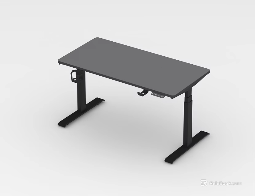 Modern Functional Desk With Adjustable Height Black Frame And Gray Tabletop For Office Use 3d model