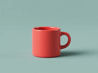 Modern Red Ceramic Mug With Simple Design On Light Green Background 3d model