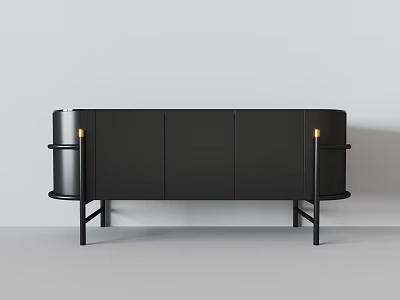 Modern Black TV Stand With Storage Cabinets And Metal Legs For Living Room 3d model