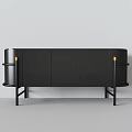 Modern Black TV Stand With Storage Cabinets And Metal Legs For Living Room