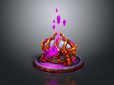 Mystic Glowing Device With Floating Purple Crystals And Orange Silver Base 3d model