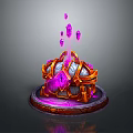 Mystic Glowing Device With Floating Purple Crystals And Orange Silver Base