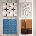Modern Wall Decor with Geometric Patterns 3D Textures Blue Dotted and Brown Curved Designs 3d model