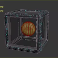 Geometric Cube Frame Structure With Green Glowing Sphere And Blue Decorative Lines 3d model