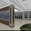 Modern Reception Area In Spacious Lobby With Marble Floor Ceiling Lights And Glass Doors