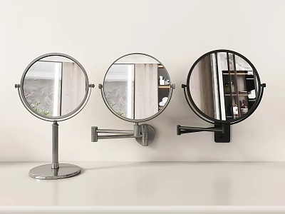 Modern Bathroom Washbasin Vanity With Round Mirrors Stand And Wall Mounted Styles 3d model